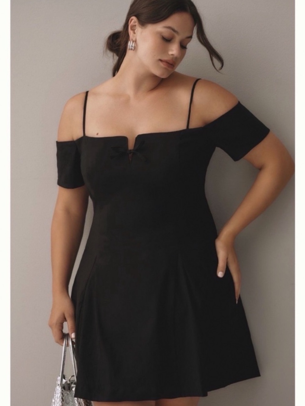 NWT Anthro Maeve Off-The-Shoulder Bow Sexy Elegant Mini Black Dress, S - Picture 6 of 12